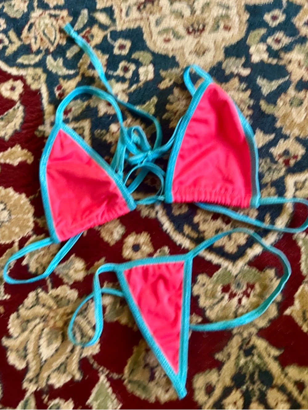 Pink Triangle Bikini with Turquoise Trim